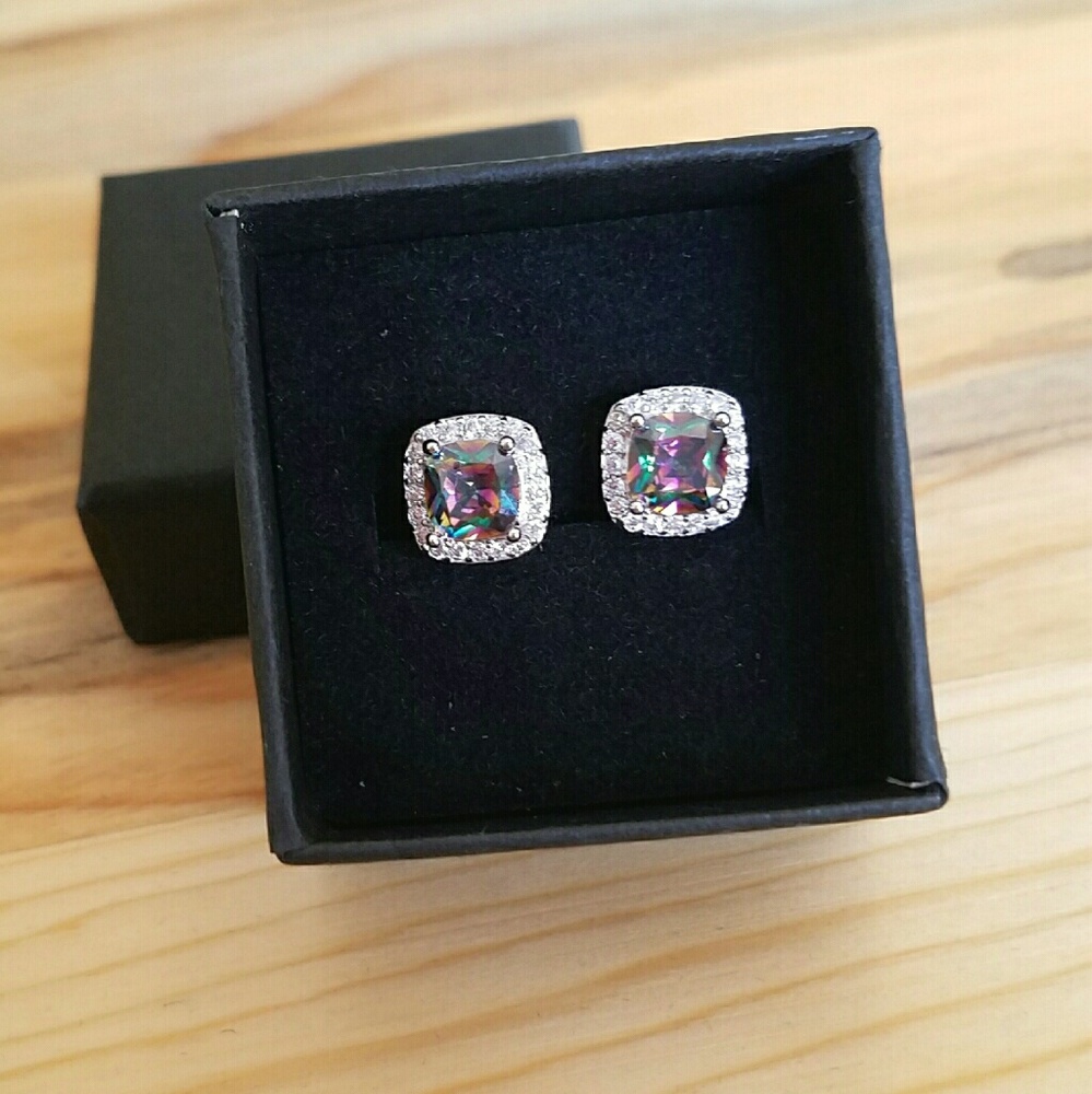 Rainbow Topaz and White CZ Earrings